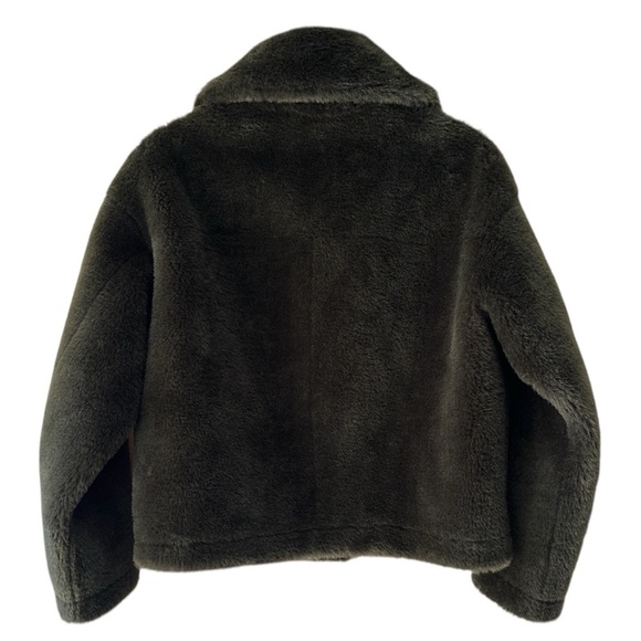 ZARA | NWOT FAUX FUR JACKET ZW COLLECTION DARK GREEN KHAKI TEDDY COAT | EXTRA SM - Picture 5 of 12